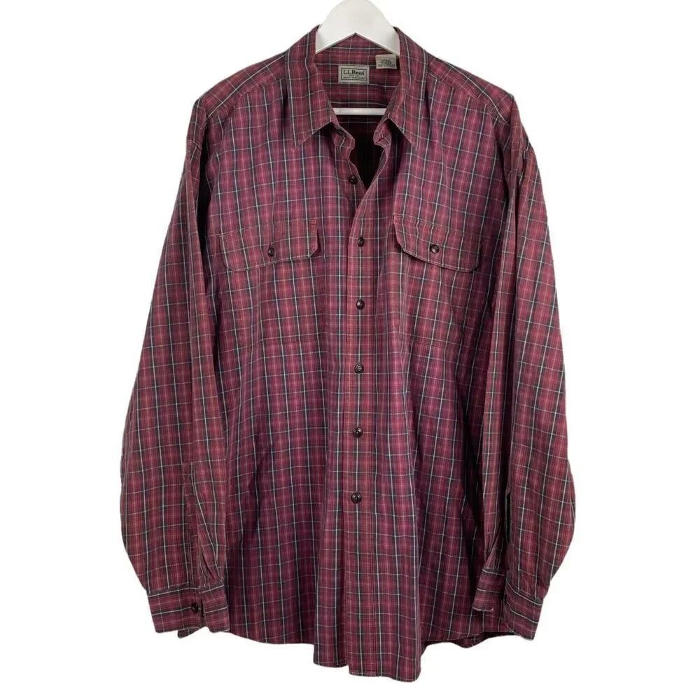 LL Bean Men's Cotton XL Button Front Shirt Plaid
